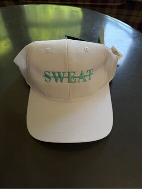adidas White Cap with Mint Green "SWEAT" Embroidery